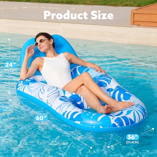 SLOOSH Inflatable Pool Floats, Recliner for Adults, Pool Float with Adjustable Backrest, Floating Chair with Cup Holder and Footrest for Summer Pool Party