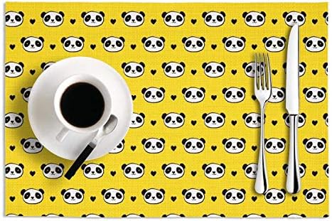 Octayi Placemats Set of 2 Heat Insulation Stain Resistant Placemat for Dining Table Yellow Bamboo Panda Bear Crossweave Woven Vinyl Washable Table Mats