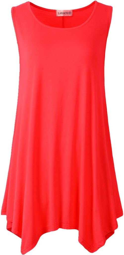LARACE Women Plus Size Solid Basic Flowy Tank Tops Summer Sleeveless Tunic