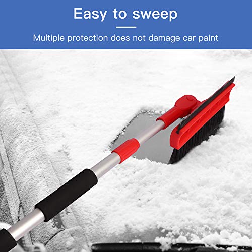 50" Extendable Car Snow Brush, 2019 Upgraded Snow Remover with Ice Scraper and Squeegee - Rotatable Brush Head Snow Removal with Foam Grip for Car Truck SUV