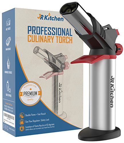 Culinary Torch by JR Kitchen – Double Flame Crème Brûlée Butane Torch - Fast & Uniform Browning, Charring, Caramelisation or Searing – Impress Guests with Incredible Dishes