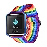 Bandmax Compatible for Fitbit Blaze Bands,Denim Fabrics Rainbow Band Replacement with Colorful Frame Black Buckle Compatible Fitbit Blaze Smart Fitness Watch