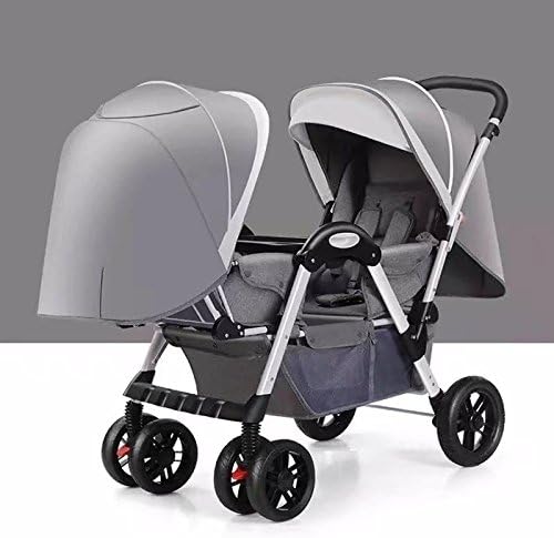 LZTET Kids' Double Pushchair Twin Baby Stroller Can Sit Reclining Collapsible Double Trolley Baby Carriage Lightweight,Gray