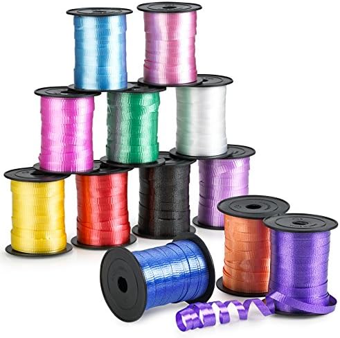 Kicko Curling Ribbon – Colorful Assorted – 12 Pack – for Florist, Flowers, Arts and Crafts, Wrapping, Hair, School, Girls, Etc