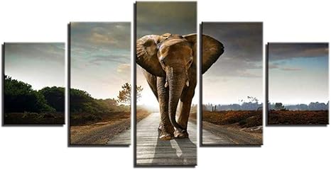 Amazon Co Jp Opqasp 5キャンバス絵画アートモジュラー写真リビングルーム5パネル動物象現代壁に家の装飾抽象絵画キャンバス Xs 5pcs ホーム キッチン