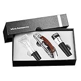 Waiters Corkscrew by Erayco, Wine Bottle Opener Set- Includes Double-Hinged Rosewood Corkscrew Opener, Wine Aerator Pourer, and Vacuum Wine Stopper in Gift Box