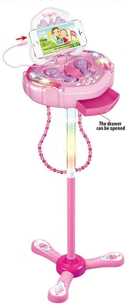 KJRJHT Kids Karaoke Machine with 2 Microphones and Adjustable Stand, Music Sing Along with Flashing Lights for Fun Musical Effects/Kid Gifts for 3-6 Year Old Girls