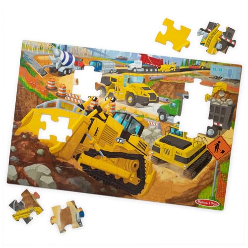 Melissa & Doug Building Site, Construction Themed Jumbo Floor Puzzle, 48‑Piece Construction Vehicle Jigsaw Puzzle, 3 x 2 Foot Toddler Puzzles for Kids Ages 3+