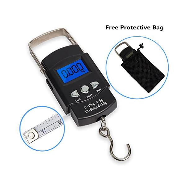 Fishing-Scale-Hanging-Scale-Hinpia-Backlit-LCD-Screen-110lb50kg-Capacity-with-Measuring-Tape-Multifunction-Portable-Electronic-Digital-Fishing-Postal-Kitchen-Luggage-shopping-Scale-Black