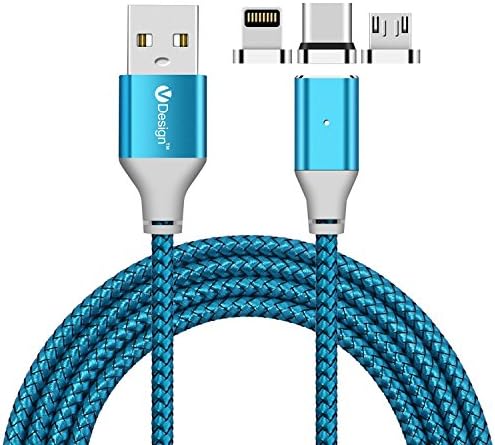 ACALI 3 in 1 Magnetic Charging Cable Lightning Type C Micro Usb Charger for iPhone X 8 8 Plus 7 7 Plus/ 6 6s Plus/iPad Samsung Galaxy S6 S7 S8 plus Lg V20 Gen2 Android HTC Huawei Charge Cables 3.28FT