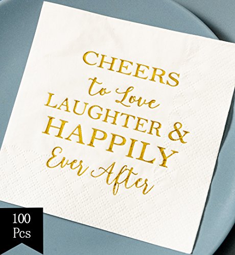 Crisky Bridal Shower Napkins Disposable Cocktail Napkins 3-Ply Gold Foil Text Beverage Napkins for Engagement Party Decorations & Wedding Shower