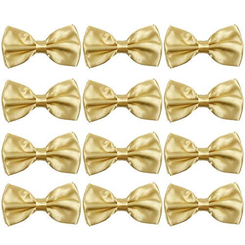 Neck Bowtie Tuxedo for Men Adjustable Solid Satin Pre-tied 12 Pcs Wedding Party (Yellow)