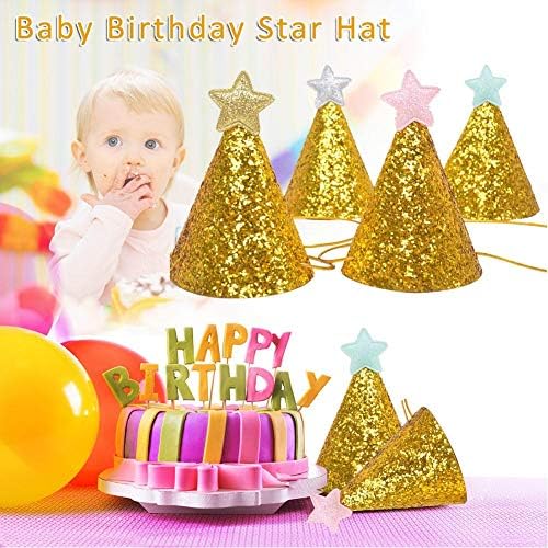 2PCS Baby Birthday Star Hat Children Gold Birthday Star Hat Birthday Cone Hat for Boys and Girls Birthday Party (Random Delivery)