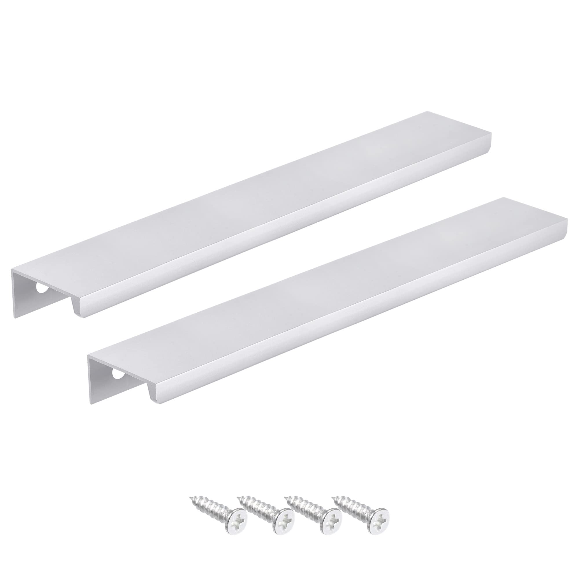 sourcing map Edge Pull Handle 300mm/11.8 Inch Aluminum Alloy Cabinet Drawer Pull Silver Tone 2 Pcs