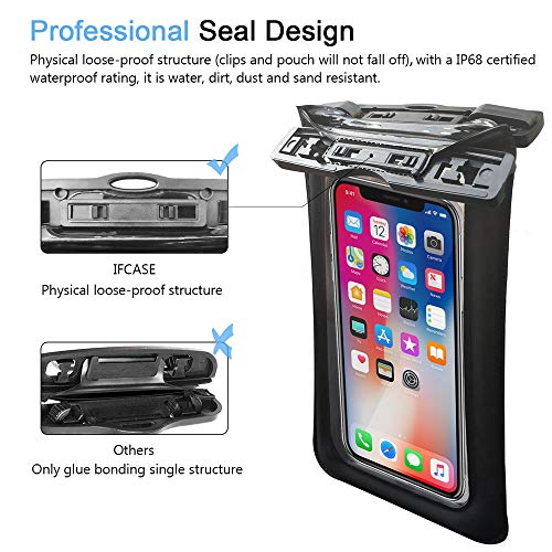 Universal Waterproof Case, IFCASE IP68 Floating TPU Phone Dry Bag Pouch for iPhone Xs Max/XR/XS/X, iPhone 7/8 Plus, Samsung Galaxy S8+/S9+, Note 9/8, Pixel 3/2 XL (Black) - Thumbnail 2