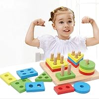 1 PC Geometric Board Baby Intelligence Toys Shape Matching Set of Column Wooden Blocks Wise Disk Set Column Building Blocks Wooden Educational Toy