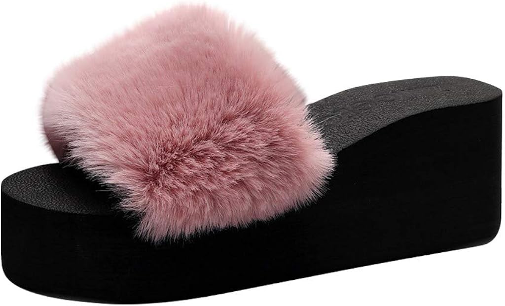 fur wedge slippers