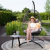 VITA5 Hanging Egg Chair with Frame Polyrattan Cushion Light Grey 150 kg view 12