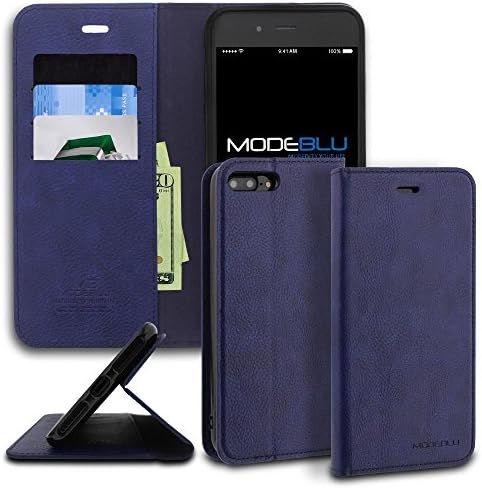 iPhone 7 Plus Case, ModeBlu [Magnetic Portfolio Case Series] [Navy] Premium Synthetic Leather [Stand View] for Apple iPhone 7 Plus (2016)