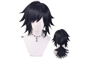 SUNXXCOS High Temperature Fiber Men and women For male Party Halloween Kimetsu no Yaiba short cosplay wigs synthetic (Tomioka Giyuu)