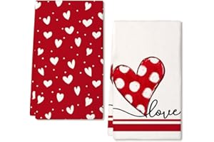 ARKENY Valentine Day Kitchen Towels Set of 2,White Heart Love Sign Dish Towels 18x26 Inch Drying Dishcloth,Farmhouse Home Wedding Decoration AD183