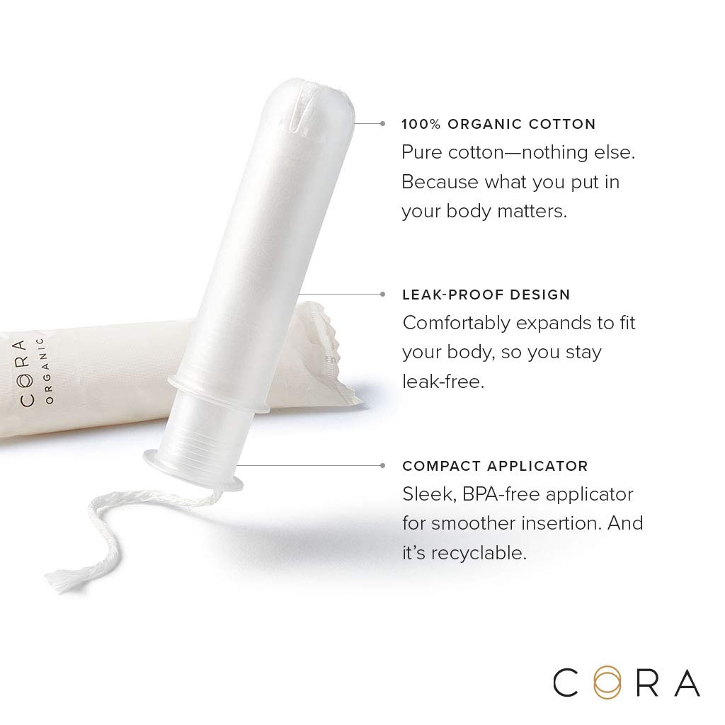 Cora Organic Applicator Tampons Super Plus Absorbency 100 Cotton