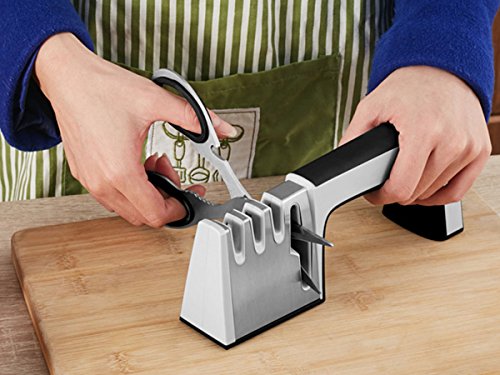 4 Stage Knife Sharpener and Scissors Sharpening System with Safe Handle & Non-slip Base, 4 in 1 Fast Sharpening Tool (Black)