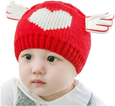 MONICAR Unisex Baby Knitted Winter Warm Cute Heart Design Crochet Beanie Hat (Red)