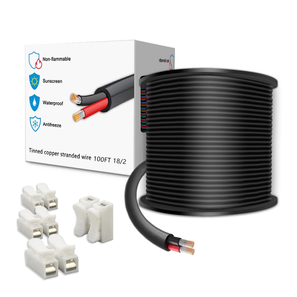 LEADTOPS 100FT 18 Gauge 18/2 2 Conductor Electrical Wire 2 Core 2x0.8mm² Cable for LED Light, Automotive, Boat Equitment
