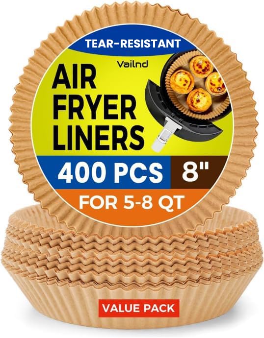 400Pcs Air Fryer Paper Liners Disposable, 8 Inch Max Xl Large Cooker Air Fryer Disposable Paper Liners, Oil Proof Parchment Sheets Round Basket Bowl Liner for Baking Cooking Food Image
