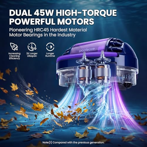 Cordless Robotic Pool Vacuum for Above/In-ground Flat Pool up to 960 Sq.ft | Pool Cleaner Robot 100 Min Runtime, Self-Parking, with Dual high-Powerful Motors Provide Strong Suction