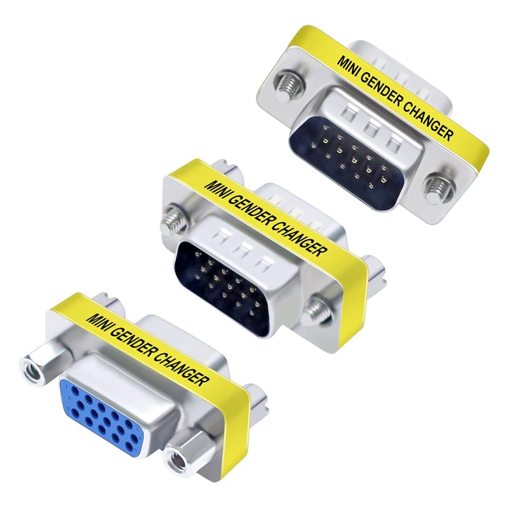 DTech 3Pack VGA Connector Female to Female Gender Changer Male to Female Adapter（Male to Male Coupler）