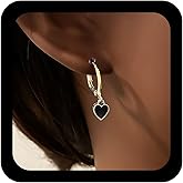 Xduargs Boho Onyx Heart Drop Earrings Vintage Hearts Dangle Hoop Earring Black Gemstone Heart Love Earrings Small Love Hearts Earring for Women