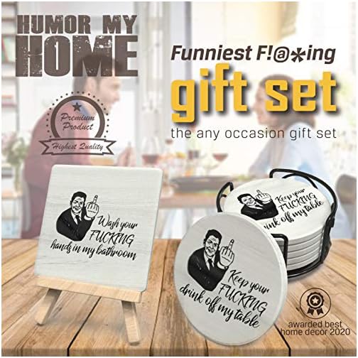 Funny Table Coasters for Drinks Absorbent and Bathroom Vanity Sign Set, 9 Piece w/ Metal Holder, Home Decor, Birthday, Secret Santa, White Elephant Decor, Home Office and Bathroom Decor, Unique - Image 8
