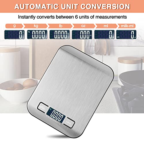 Digital Kitchen Scales with LCD Display and Tare Function, Precise 1 g Measurement for Baking and Cooking, Silver, Mechanical Kitchen Scales