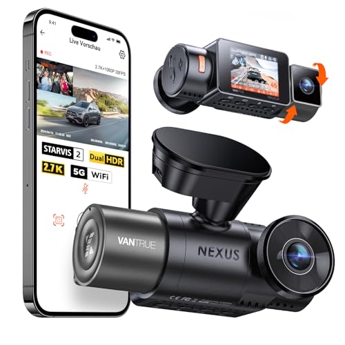 VANTRUE N2X 2.7K+1080P STARVIS 2 Car Camera, Front Interior, Dual HDR Night Vision Camera, Front 2.5K/60FPS, GPS, 5GHz WiFi, Voice & App Control, G-Sensor, Max 512GB