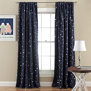 Lush Decor, Navy Star Blackout Curtains-Window Panel Set | Room Darkening, Energy Efficient (Pair), 84
