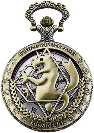 Morfong Pocket Watch Fullmetal Alchemist Edward Elric Anime with Fob Chain Necklace Box