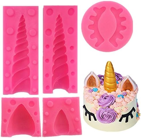 Unicorn Fondant Silicone Molds By Garloy,Unicorn Horn Ears and Eyelash Party Decoration for Baby Shower Cake Fondant Chocolates Cupcake Toppers(Set of 5)