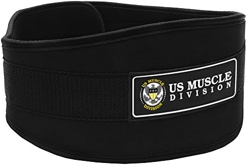 US Muscle Division Weight Lifting Belt Back Support Belt + Easy Open Velcro Hook And Loop Fastener - Double Stitched Weight Belt Featuring Soft Feel 6" Wide Padded Neoprene (Medium)