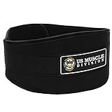 Weight Lifting Belt - US Muscle Division Back Support Belt + Easy Open Velcro Hook And Loop Fastener - Double Stitched Weight Belt Featuring Soft Feel 6” Wide Padded Neoprene (Large)