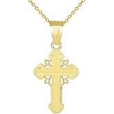 14k Yellow Gold Dainty Greek Orthodox Cross Charm Pendant Necklace