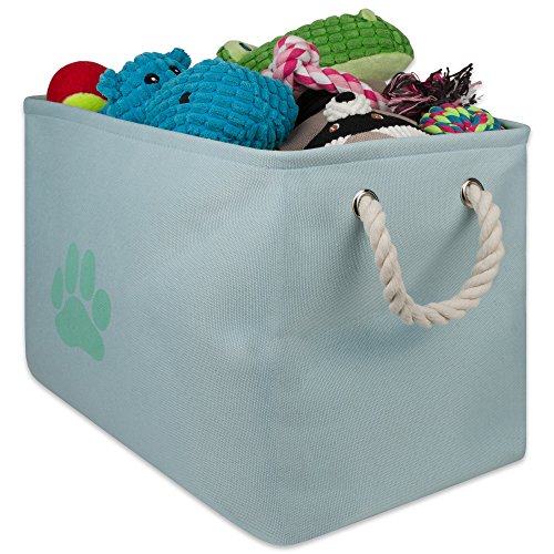 DII Bone Dry Medium Rectangle Pet Toy and Accessory Storage Bin, 16x10x12", Collapsible Organizer Storage Basket for Home Dcor, Pet Toy, Blankets, Leashes and Food-Aqua Paw Print