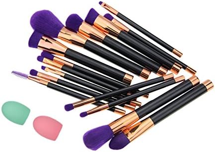 Makeup Brushes Kit, Kazora Cosmetic Brush Full Set for Eyeshadow Eyeliner Foundation Blush Concealer + 2pcs Makeup Brush Cleaner Egg (15pcs, Purple)