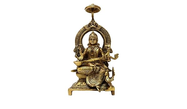 Brass Idols for Home Decor Ma Saraswati Sitting On Throne ...