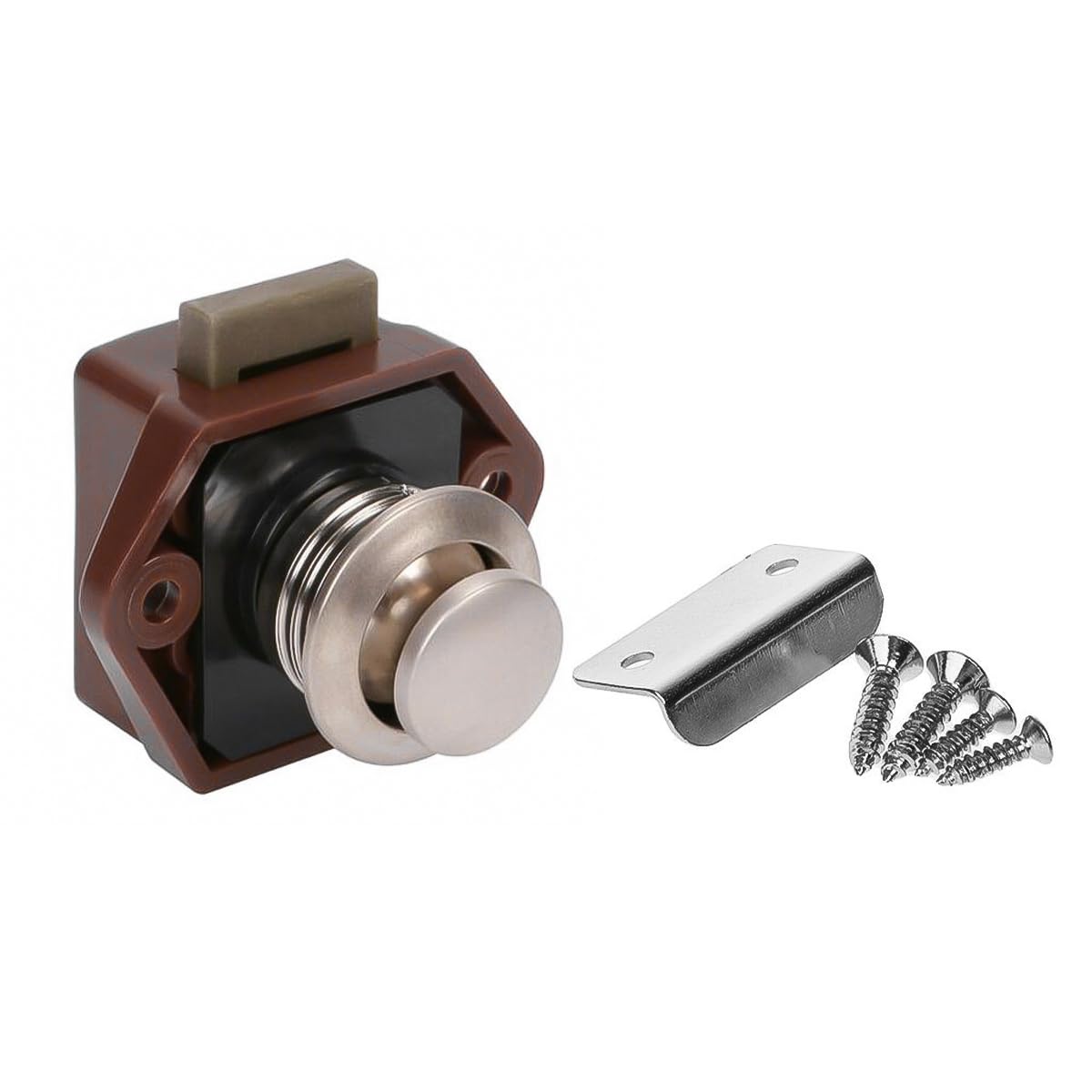 Tiardey 4 Pcs Push Button Latch Locks, Cabinet Drawer Keyless Door Latch for Caravan, Motorhome, Motorhome, Boat, Brown and Gold