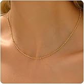 NONAMOIS Gold Chain Necklace for Women Dainty 18K Gold Plated Thin Satellite Beaded Turquoise Necklace Simple Layered Boho Jewelry Christmas Gifts
