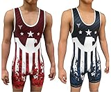 TRI-TITANS Victorious Eagle Reversible Wrestling Singlet - Freestyle Greco Roman Folkstyle - Red and Blue Mens & Youths