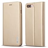 iPhone 7 Plus case,WenBelle [Genuine Leather] Slim Fit,Stand Feature,Premium Protective Case Wallet Flip Cases for Apple iPhone 7 Plus (Gold)