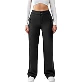 JEKAOYI Womens Casual High Waist Straight Leg Pants Stretchy Button Business Dress Work Pocket Trousers